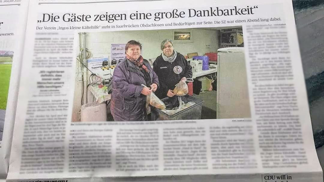Kältehilfe in der Saarbrücker Zeitung - Ingos Kältehilfe